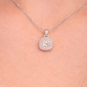 Moissanite Cushion Cut Sterling Silver Necklace
